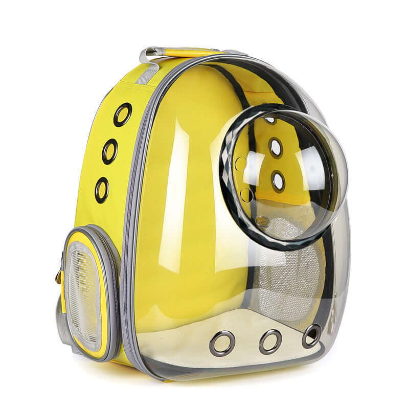 Yellow Haustier Hund Reise-Rucksack with transparent bubble window for pet comfort and ventilation.