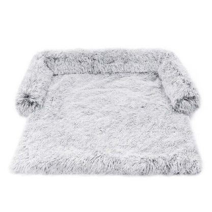 Cozy removable plush pet dog bed in light gray, ideal for winter warmth and comfort, featuring a washable cover for easy maintenance.