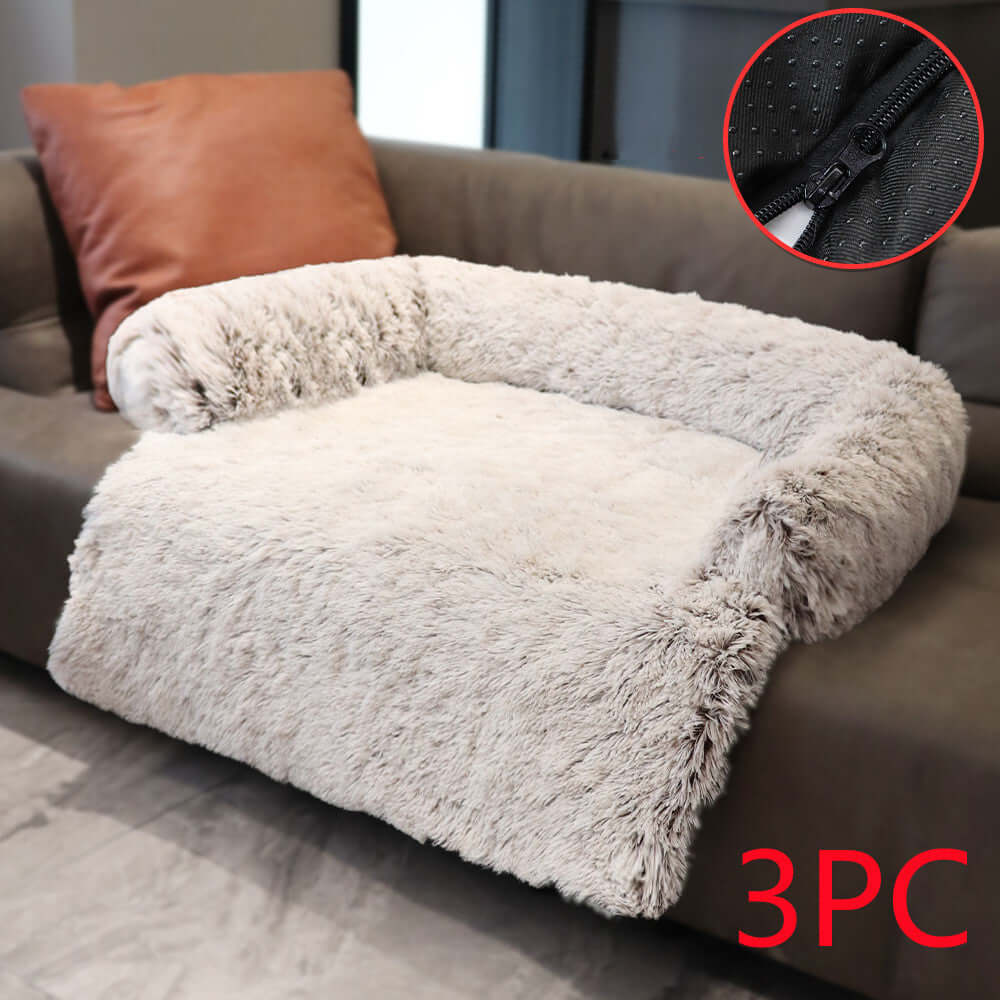 Abnehmbares Plüsch Haustier Hundebett auf Sofa, gemütliches Design mit waschbarem Bezug, idealer Rückzugsort für Winterkomfort.