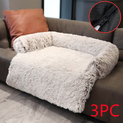 Abnehmbares Plüsch Haustier Hundebett auf Sofa, gemütliches Design mit waschbarem Bezug, idealer Rückzugsort für Winterkomfort.